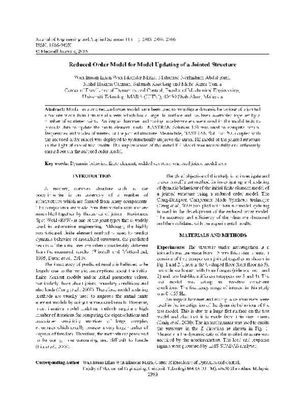 (PDF) Reduced Order Model for Model Updating of a Jointed Structure