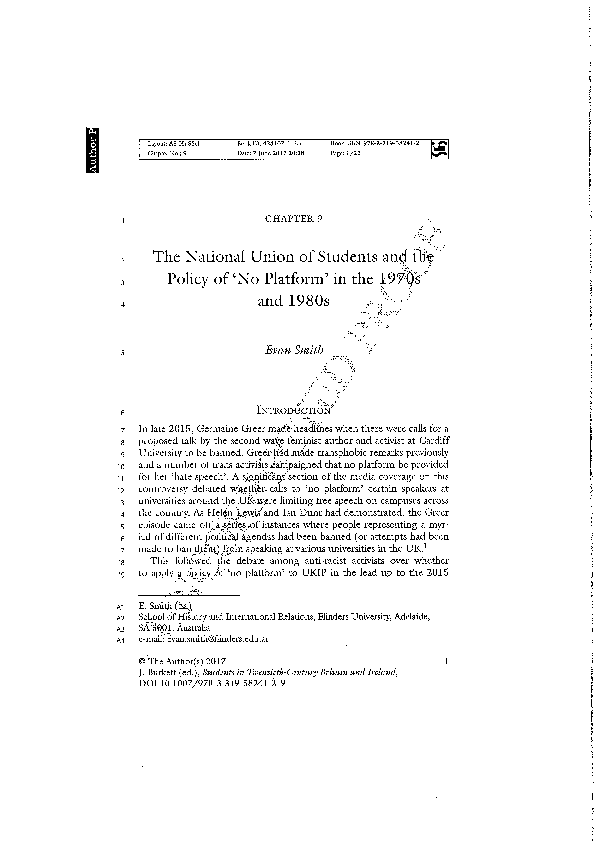 (PDF) The National Union of Students and and the Policy of “No Platform ...