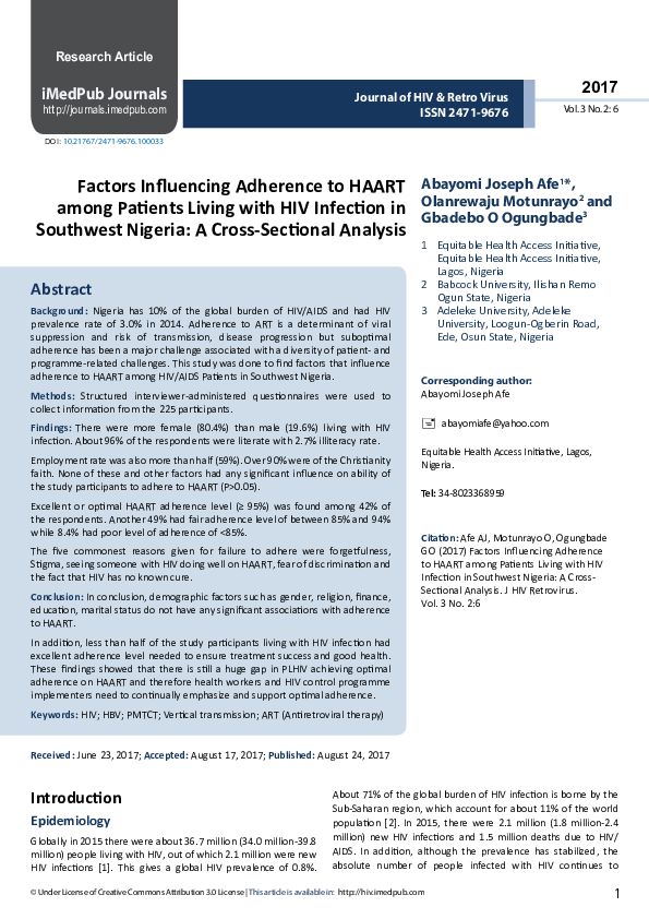 (PDF) Factors Influencing Adherence to HAART among Patients Living with ...