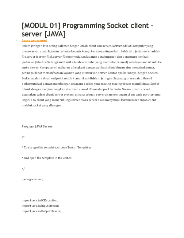 (DOC) MODUL 01] Programming Socket client – server [JAVA