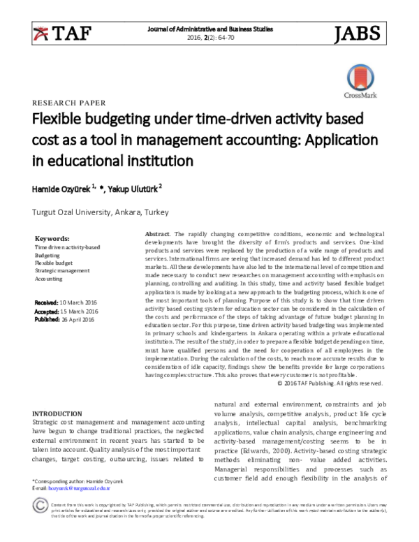 (PDF) Flexible budgeting under timedriven activity based cost as a