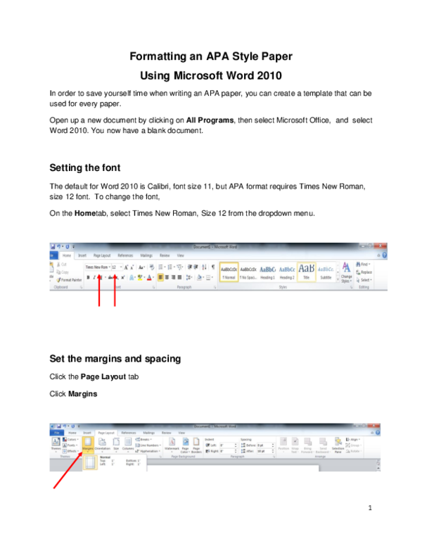 doc formatting an apa style paper using microsoft word 2010 microsoft office apa format