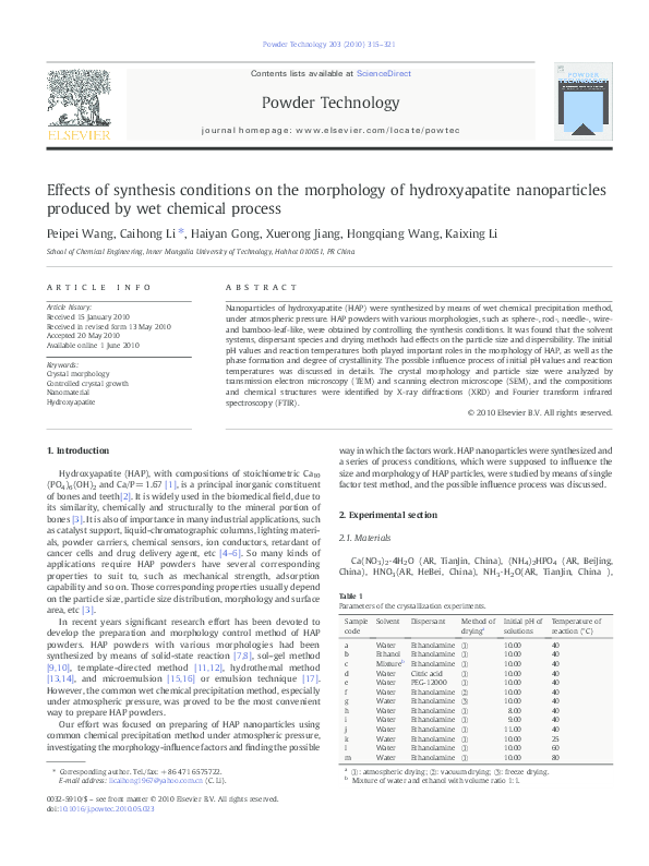 (PDF) Effects of synthesis conditions on the morphology of ...