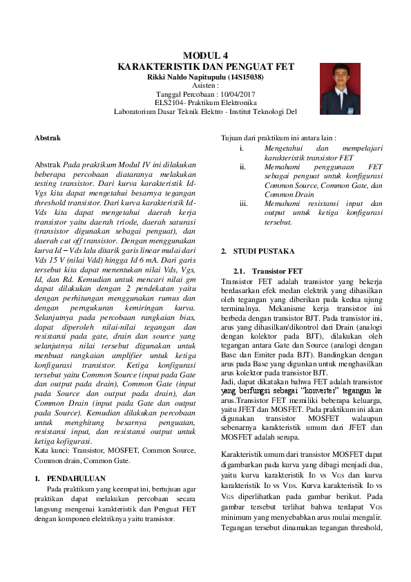 Pdf Modul 4 Karakteristik Dan Penguat Fet