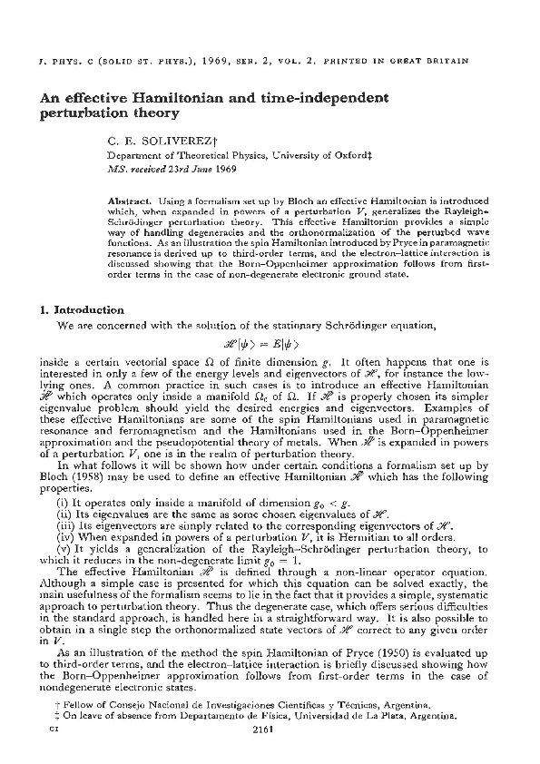 (PDF) An Effective Hamiltonian and TimeIndependent Perturbation Theory