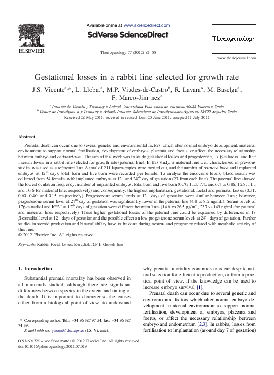 (PDF) Gestational losses in a rabbit line selected for growth rate