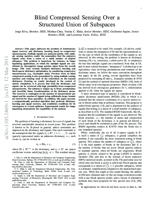 (PDF) Blind Compressed Sensing Over a Structured Union of Subspaces