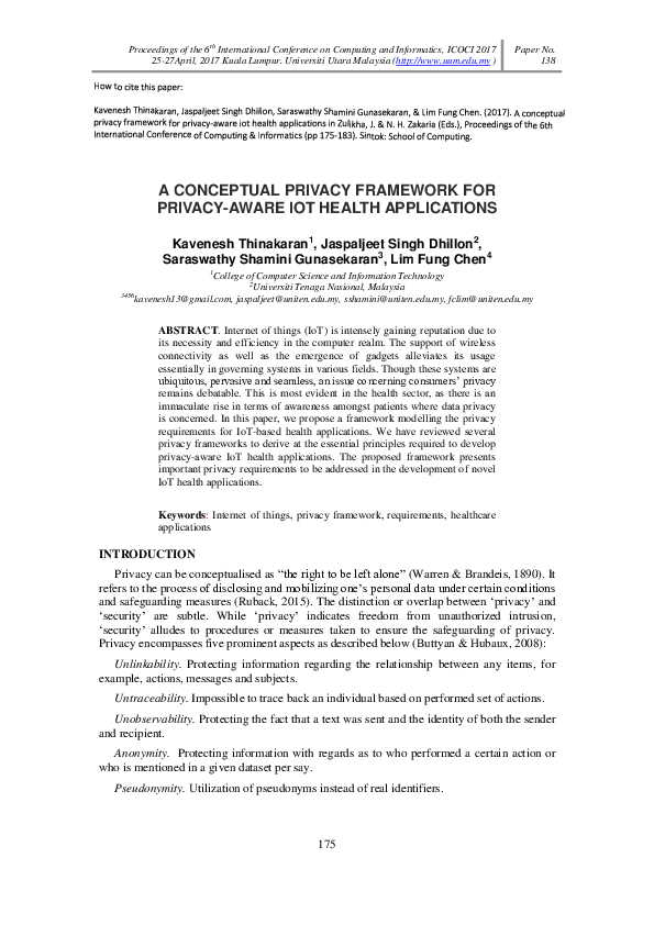 (PDF) A Conceptual Privacy Framework for Privacy-aware IoT Health ...