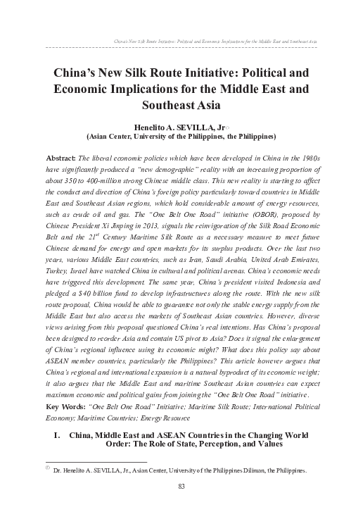 (PDF) China's New Silk Route Initiative: Political and Economic ...