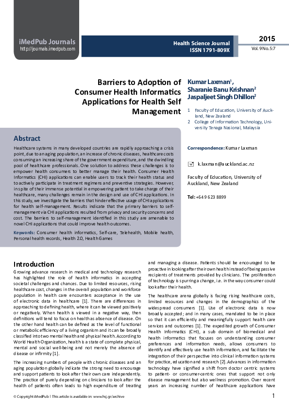 (PDF) Barriers to Adoption of Consumer Health Informatics Applications ...