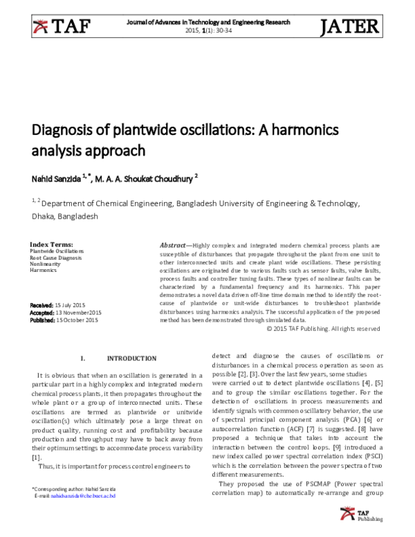 (PDF) Diagnosis of plantwide oscillations: A harmonics analysis approach