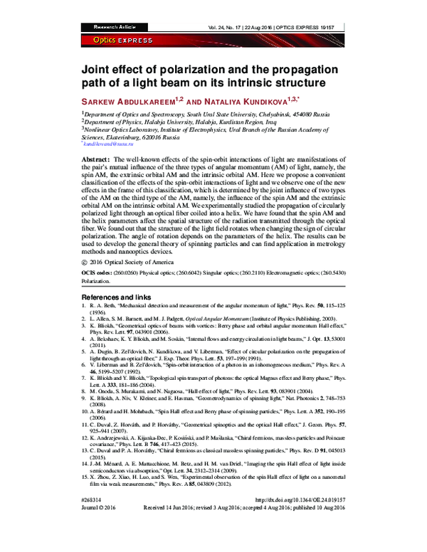(PDF) Joint effect of polarization and the propagation path of a light ...