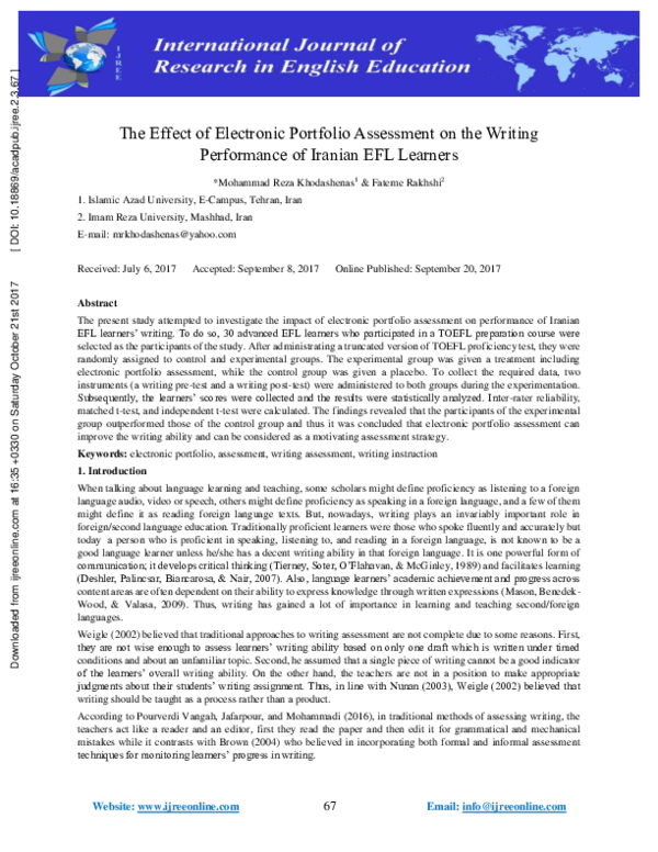 (PDF) The Effect of Electronic Portfolio Assessment on the Writing ...