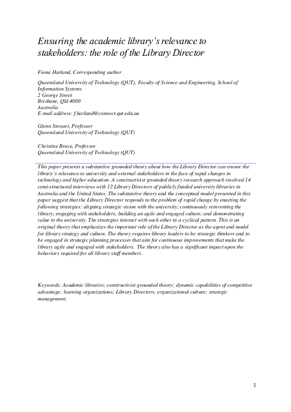 (DOC) Ensuring the academic library's relevance to stakeholders: the ...