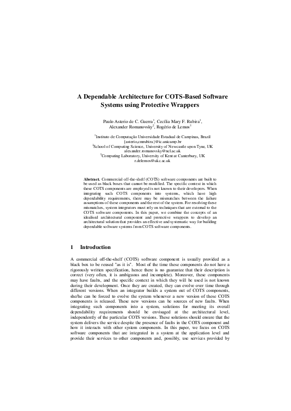 (PDF) A Dependable Architecture for COTSBased Software Systems Using