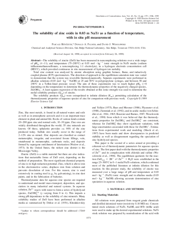 (PDF) The solubility of zinc oxide in 0.03 m NaTr as a function of