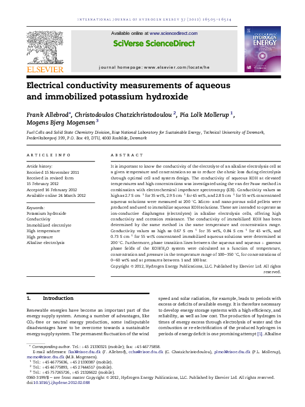 (PDF) Electrical conductivity measurements of aqueous and immobilized