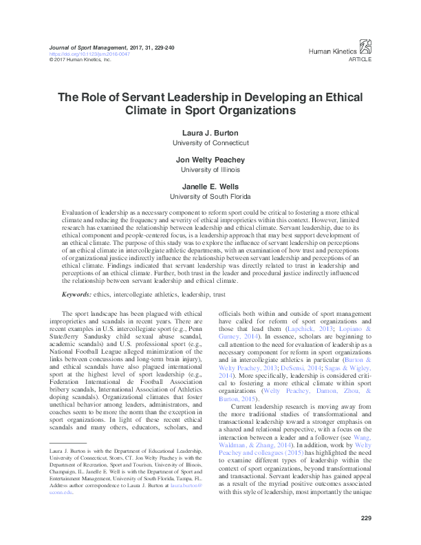 (PDF) The Role of Servant Leadership in Developing an Ethical Climate ...