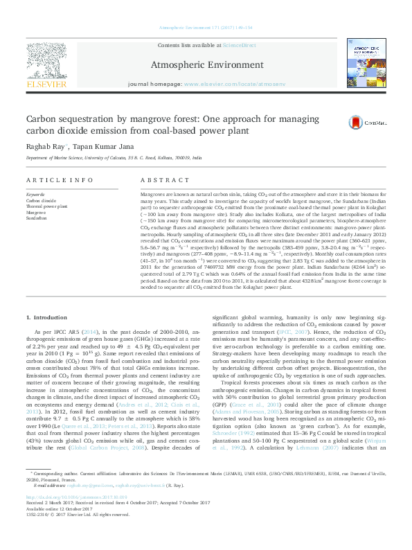 (PDF) Carbon sequestration by mangrove forest: One approach for ...