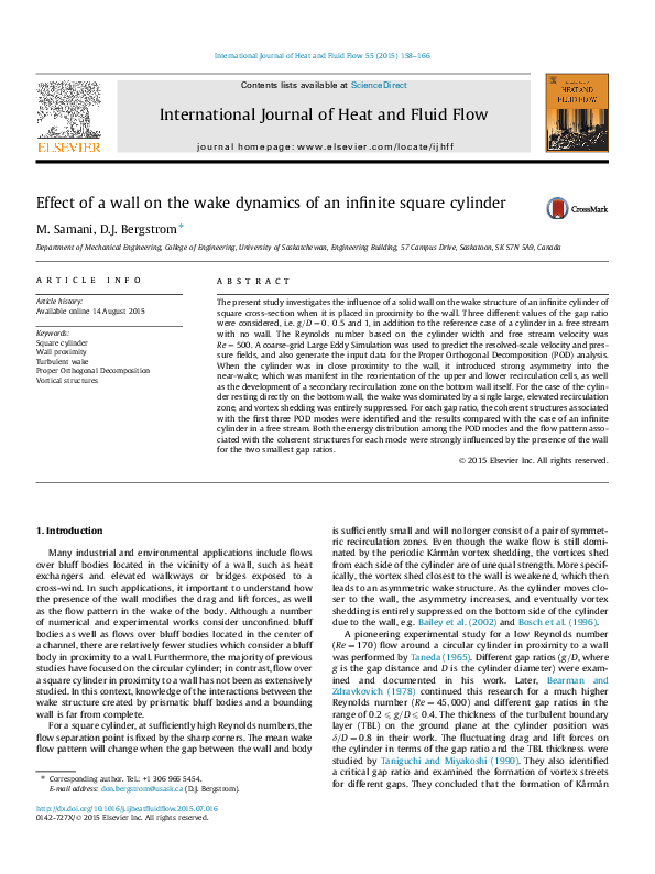 (PDF) Effect of a wall on the wake dynamics of an infinite square cylinder
