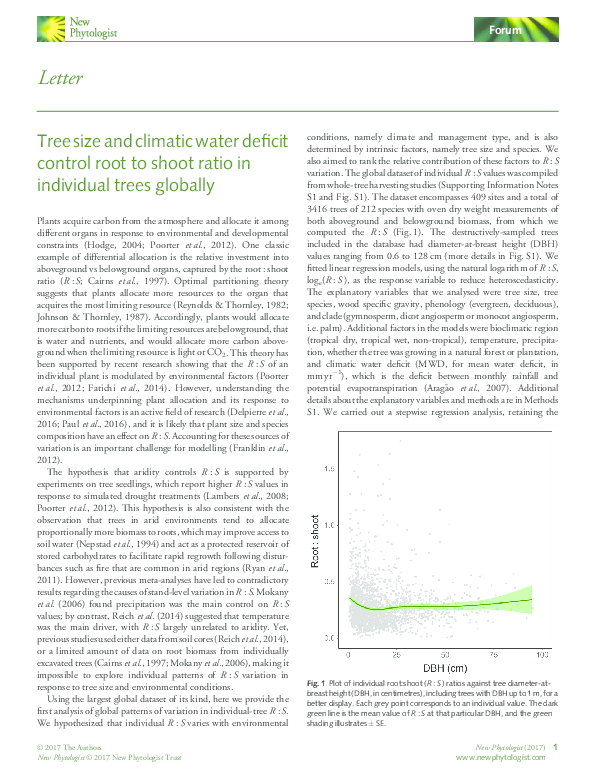 (PDF) Tree size and climatic water deficit control root to shoot ratio ...