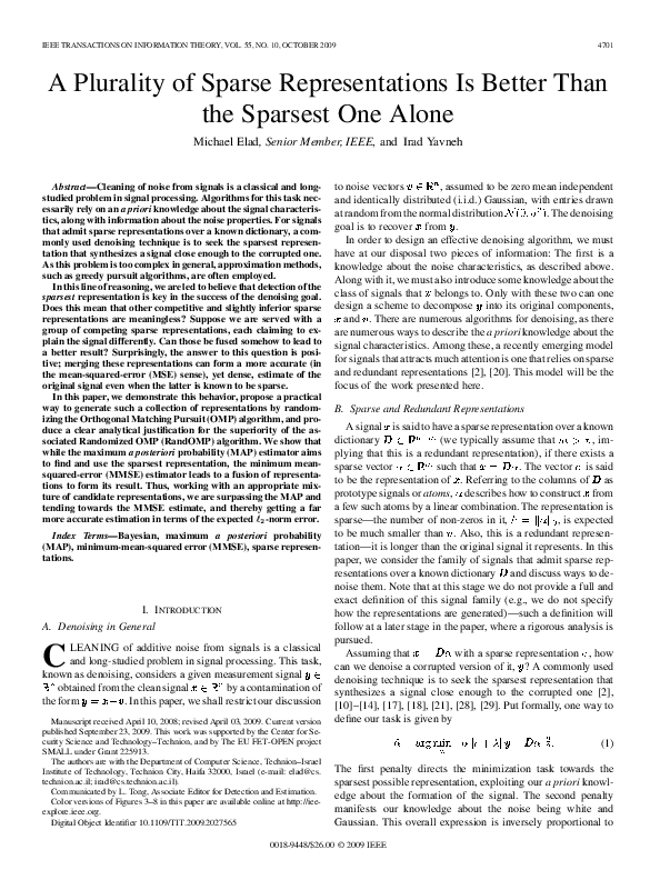 (PDF) A Plurality of Sparse Representations Is Better Than the Sparsest ...