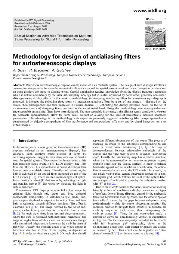 (PDF) Methodology for design of antialiasing filters for autostereoscopic displays (Advanced