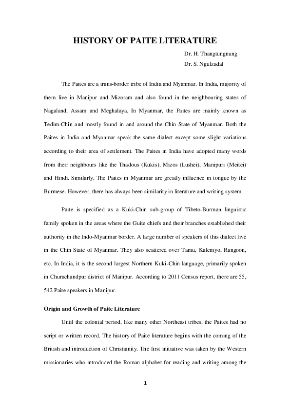 (DOC) HISTORY OF PAITE LITERATURE