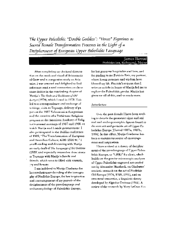 The Upper Paleolithic "Double Goddess" "Venus" Figurines as Sacred