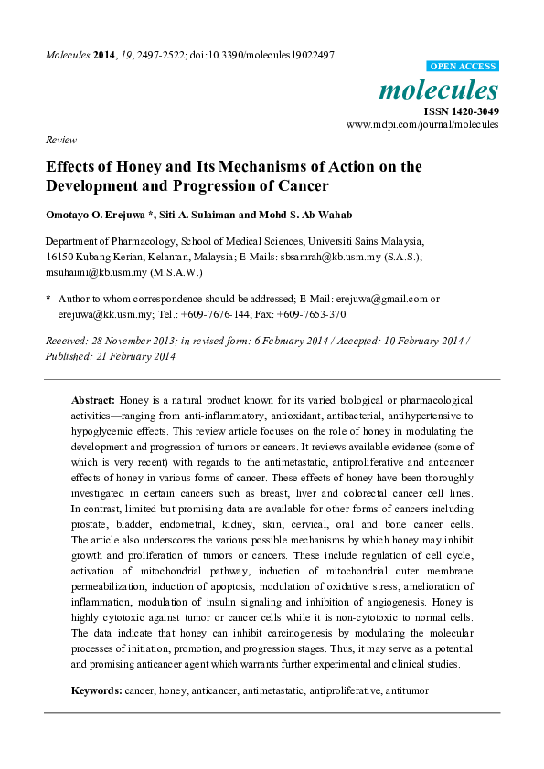(PDF) molecules Effects of Honey and Its Mechanisms of Action on the ...