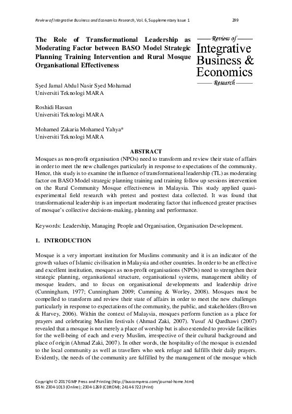 (PDF) The Role of Transformational Leadership as Moderating Factor ...