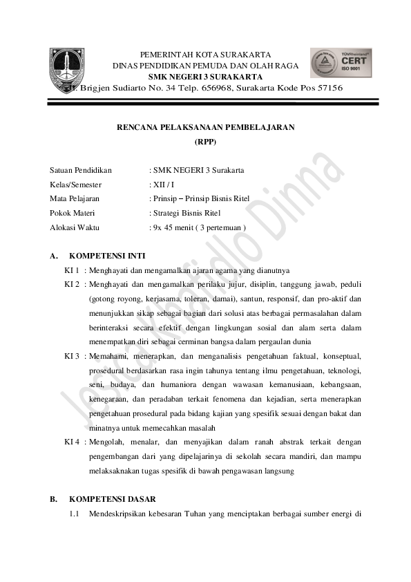 Doc Rpp Bab Strategi Bisnis Ritel Smk Kelas Pemasaran Xii Semester 1 Jesica Dinna Academia Edu