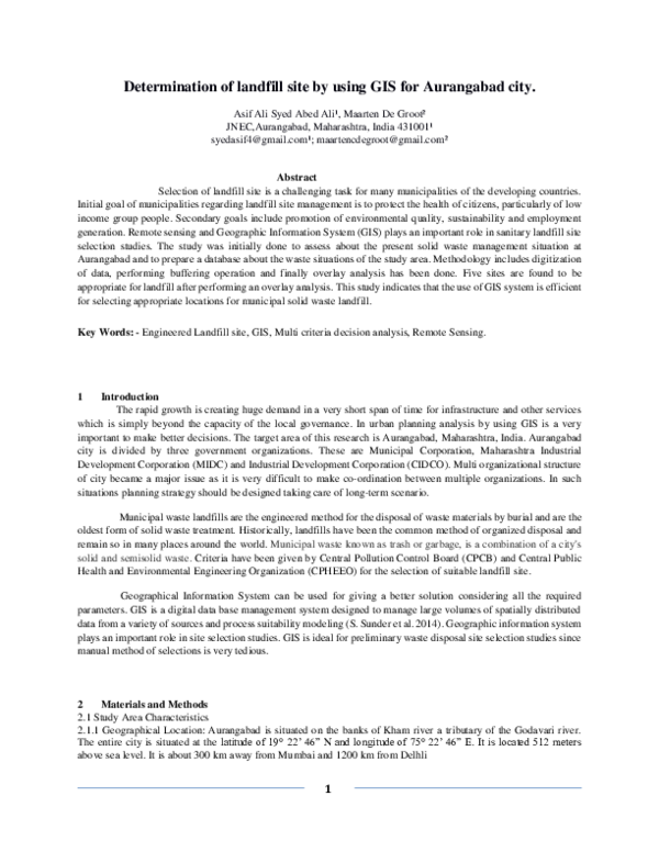 (PDF) Determination of landfill site by using GIS for Aurangabad city