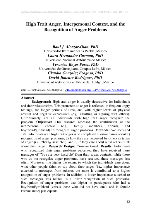 (PDF) High Trait Anger, Interpersonal Context, and the Recognition of ...