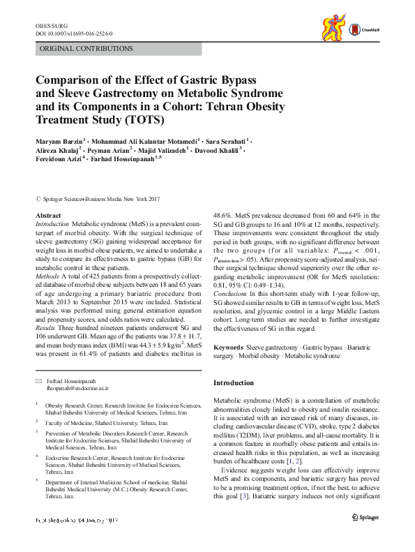 (PDF) Comparison of the Effect of Gastric Bypass and Sleeve Gastrectomy ...