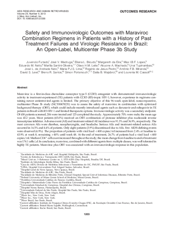 (PDF) Safety and Immunovirologic Outcomes With Maraviroc Combination ...
