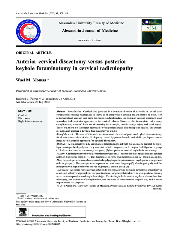 (PDF) Anterior cervical discectomy versus posterior keyhole