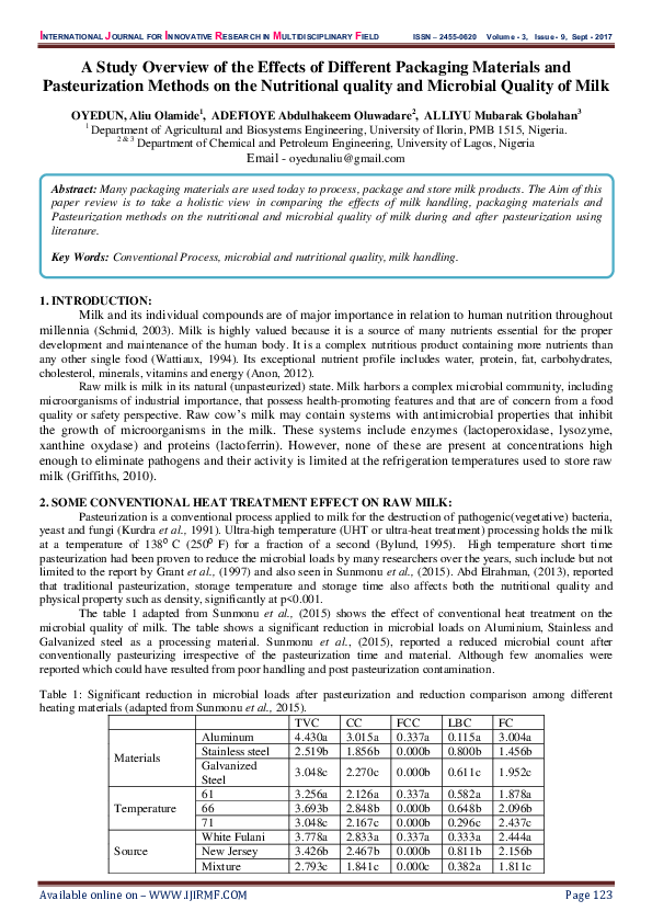 (PDF) A Study Overview of the Effects of Different Packaging Materials ...