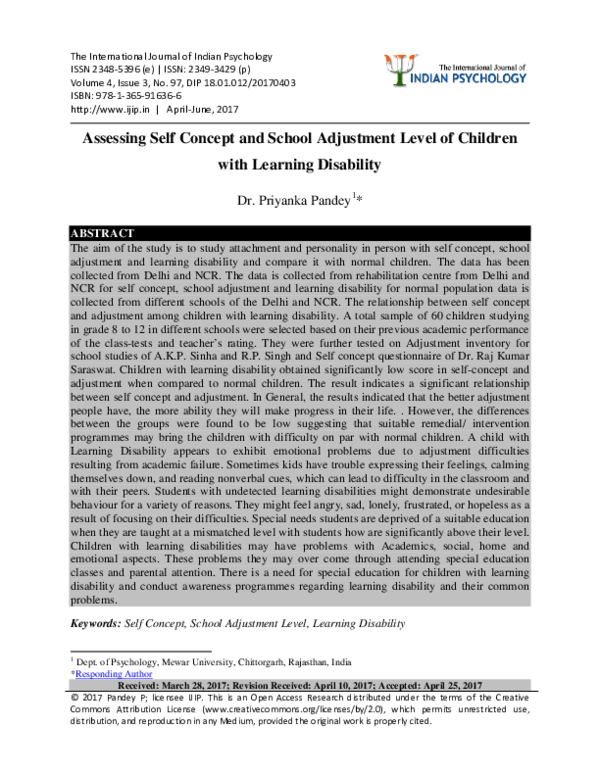 (PDF) Assessing Self Concept and School Adjustment Level of Children ...