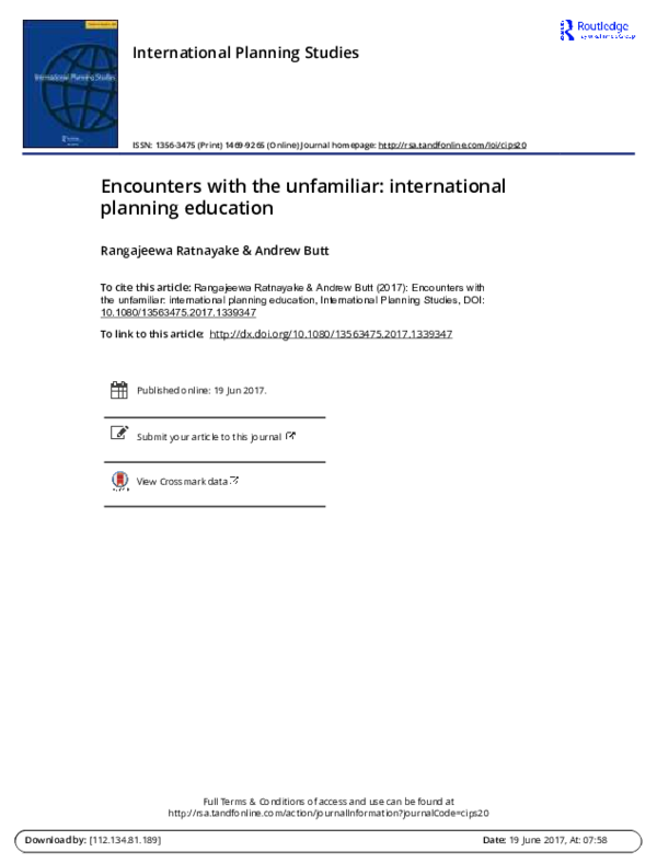 (PDF) International Planning Studies Encounters with the unfamiliar