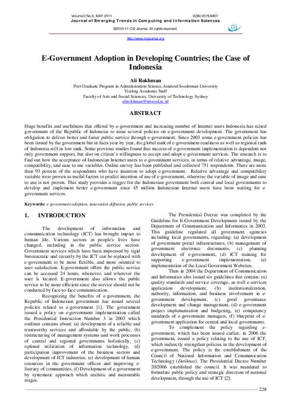 (PDF) E-Government Adoption in Developing Countries; the Case of Indonesia