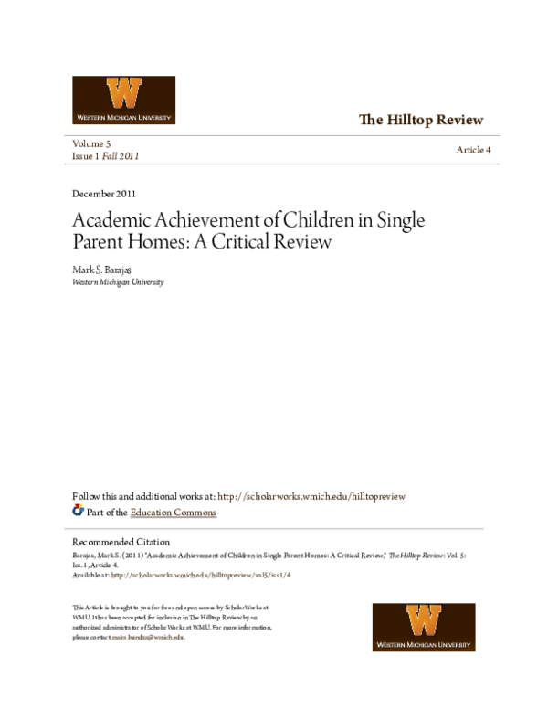 (PDF) The Hilltop Review Academic Achievement of Children in Single