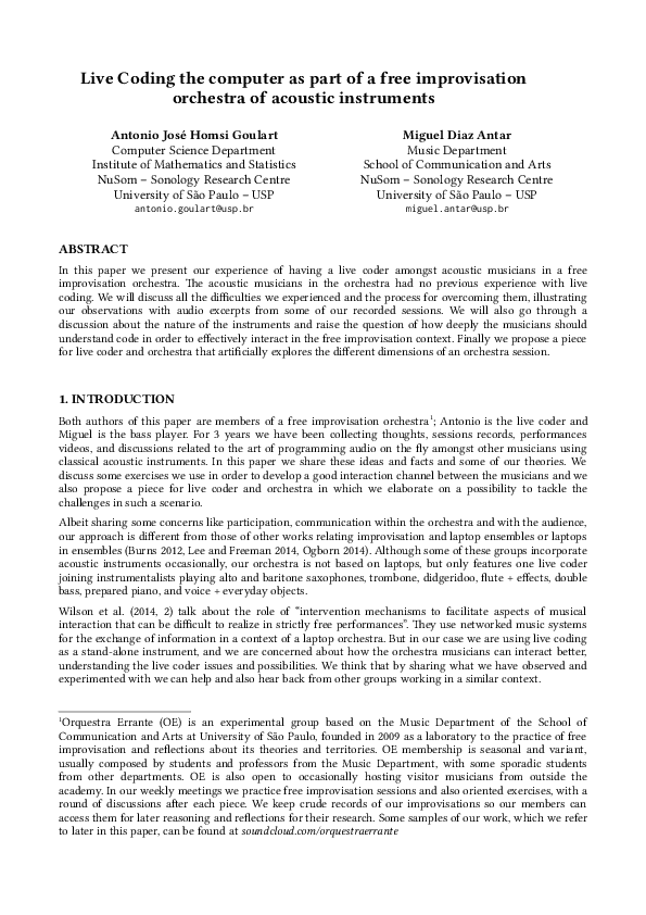 (PDF) Live Coding the computer as part of a free improvisation ...