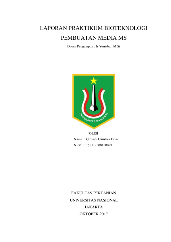 (DOC) LAPORAN PRAKTIKUM BIOTEKNOLOGI PEMBUATAN MEDIA MS | giovani
