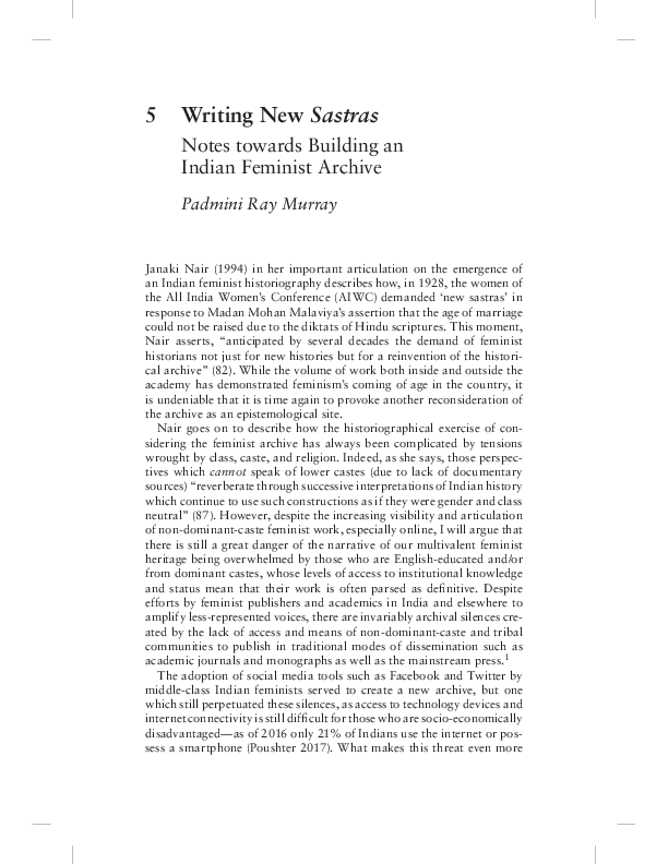 Writing New Sastras: notes towards building an Indian feminist archive