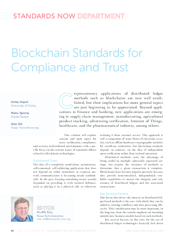 (PDF) Blockchain Standards for Compliance and Trust