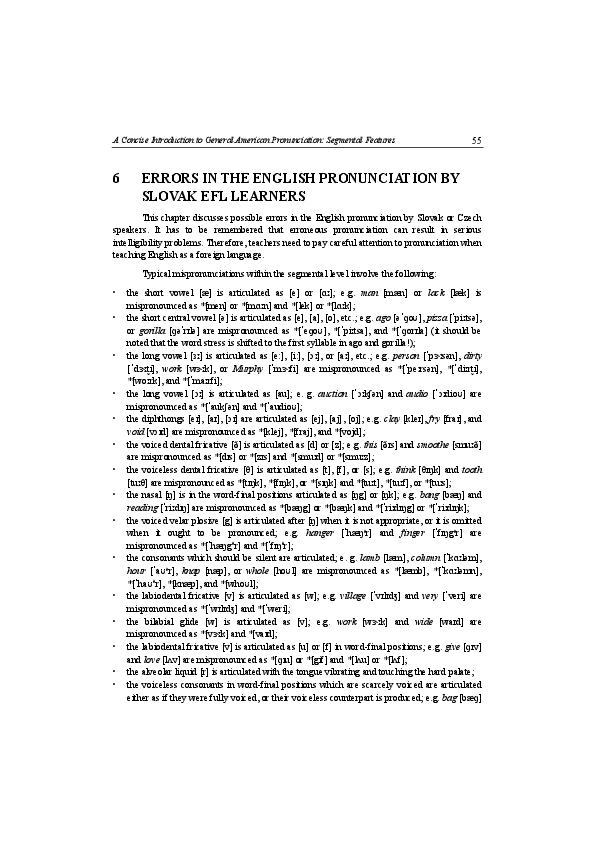 (PDF) Errors in the English Pronunciation by Slovak and Czech EFL Learners