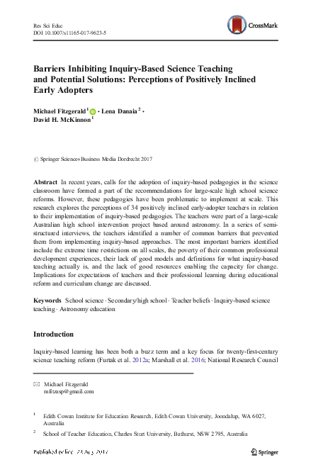 (PDF) Barriers Inhibiting Inquiry-Based Science Teaching and Potential ...