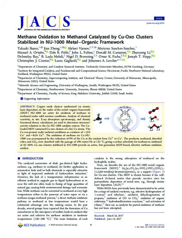 (PDF) Methane Oxidation to Methanol Catalyzed by Cu-Oxo Clusters ...