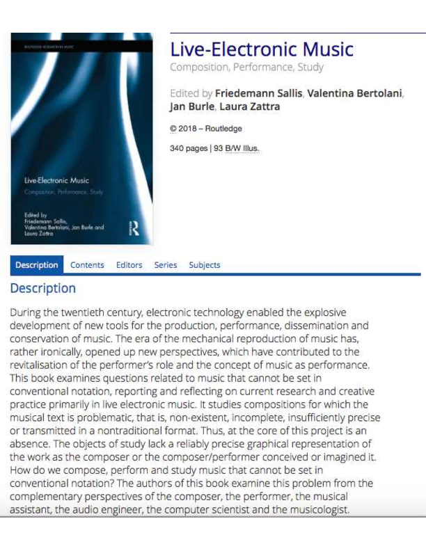 (PDF) LiveElectronic Music Composition, Performance, Study